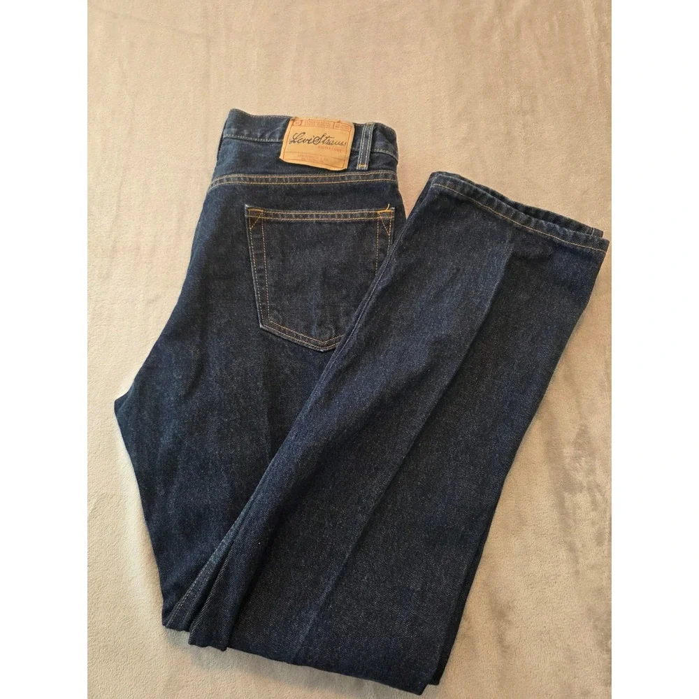 Levi Strauss Signature Jeans Mens 36x32 Blue Regular Fit Dark Wash Denim